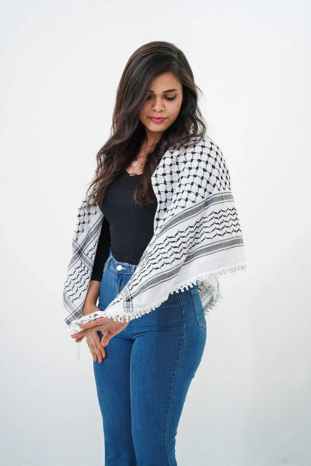 Traditional Palestinian Black & White Keffiyeh Handcrafted in Palestine