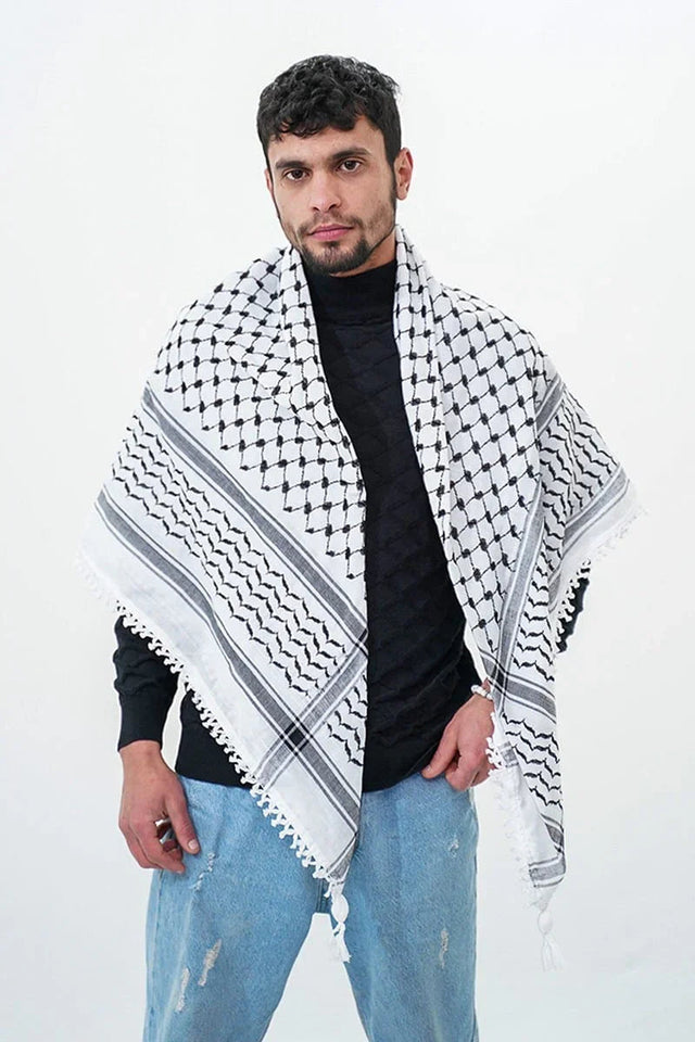 Traditional Palestinian Black & White Keffiyeh Handcrafted in Palestine