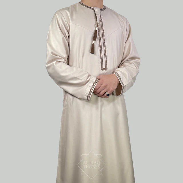 The Bahla Beige & Brown Omani Thobe