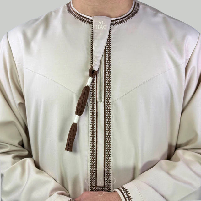 The Bahla Beige & Brown Omani Thobe