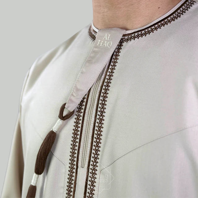 The Bahla Beige & Brown Omani Thobe