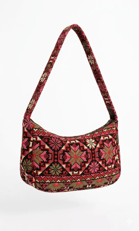 Roots Embroidered Baguette Bag