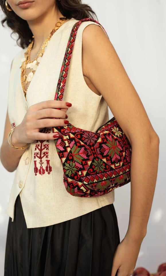 Roots Embroidered Baguette Bag