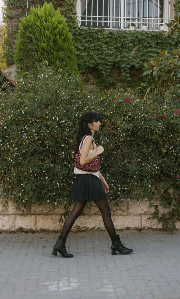 Roots Embroidered Baguette Bag