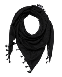Pure black Hirbawi Kufiya keffiyeh with traditional pattern, showcasing the classic design and high-quality fabric by KUFIYA®.