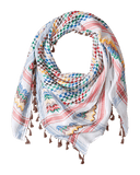 Colorful rainbow Kufiya by KUFIYA® featuring traditional Hirbawi keffiyeh pattern in vibrant hues and intricate design.